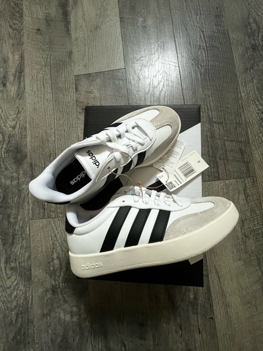 NEW adidas Barreda Women's White Sneakers with Black Stripes